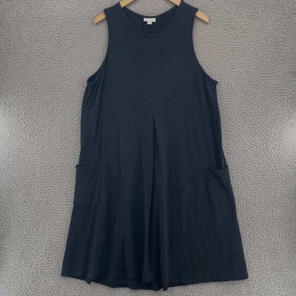 J Jill Dress Womens Large Black Modal Blend Swing Tee Shirt Pleated Pockets Knit - Picture 1 of 11